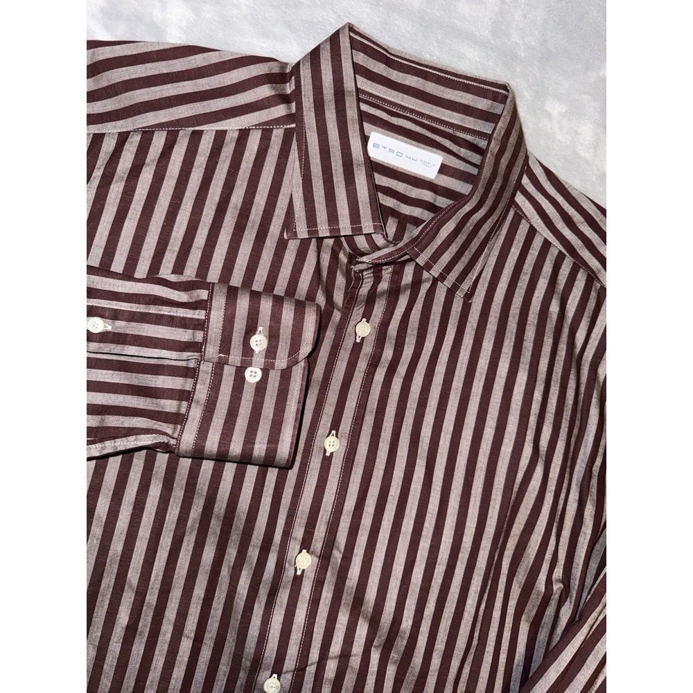 Etro‎ Shirt Mens 44 Purple Blue Striped Long Sleeve Made in Italy Wedding Formal